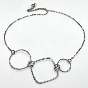 Vtg Sterling Silver Modernist Geometric Shapes Circle Square Necklace | 16” + 1”